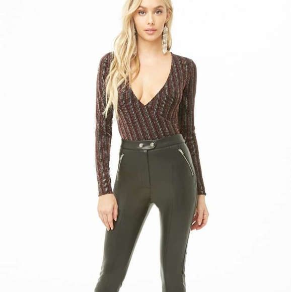 Forever 21 black long metallic stripe bodysuit - Picture 3 of 4